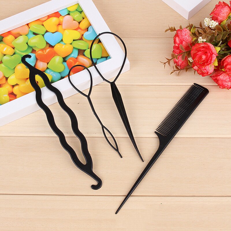 4Pcs Lady Franse Haar Vlechten Tool Vrouwen Weave Braider Roller Haar Sponge Vlecht Twist Styling Tool Diy Houder clip