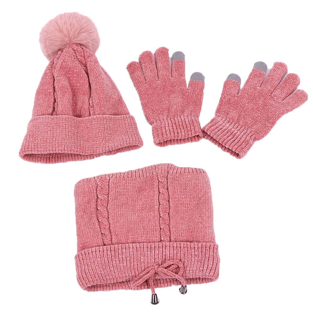 Winter dames muts met pompon, sjaal en handschoenen, warme zachte gebreide outdoor gehaakte skimuts met dikke voering, chenille zachte mutsset