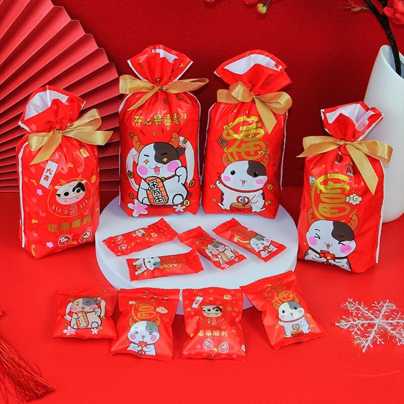 Chinese Year Candy Bundles Nougat Snowflakes Biscuit Packaging Bag Hand Bag