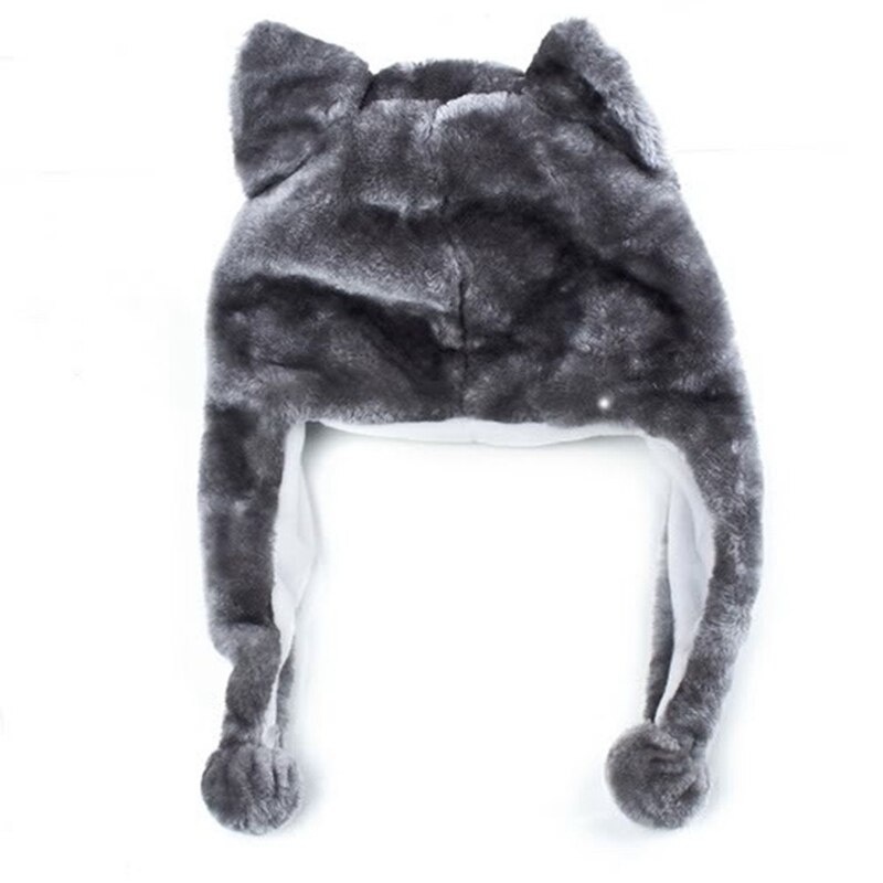 Cartoon Animal Husky Wolf Fluffy Plush Hat Cap Scarf Earmuff Adult Kids Women Girl