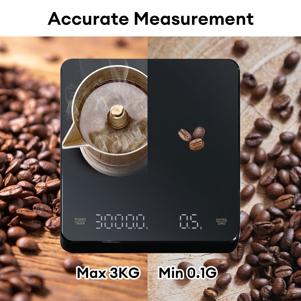 Digitale koffieweegschaal met timer LED-scherm Espresso USB 3 kg Max. Wegen 0,1 g Hoge precisie Maatregelen in Oz/ml/g Keukenweegschaal