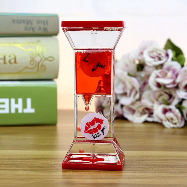 Valentine's Day Double Hourglass Liquid Timer Visual Timer Oil Liquid Motion Hourglass Floating Desk Heart Decoration Acrylic: red 12x5cm