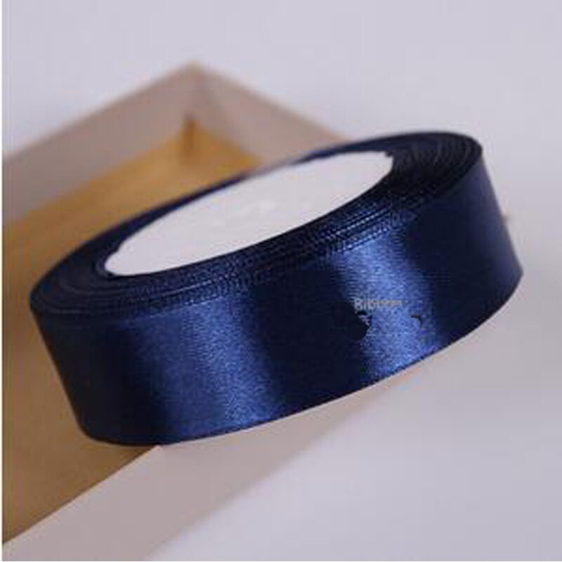 Fita de cetim de poliéster, 25 jardas, 22 metros, azul marinho, tecido, natal, festa de casamento, baile, decoração, bolo, envoltório, acessórios diy