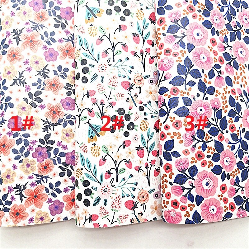 Spring Flowers Printed Synthetic Faux Leather Vinyl Fabric Sheets with Felt Backing For Craft DIY Bows 21X29CM R474B