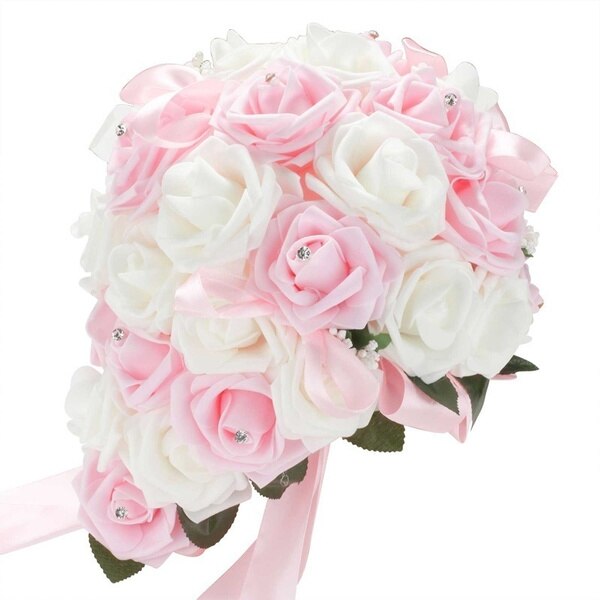 Rosa Blanca y rosada de espuma Artificial, rosas realistas, decoración de boda, ramo de novia, aniversario, álbum de recortes, artesanía, flor falsa, bricolaje: pink