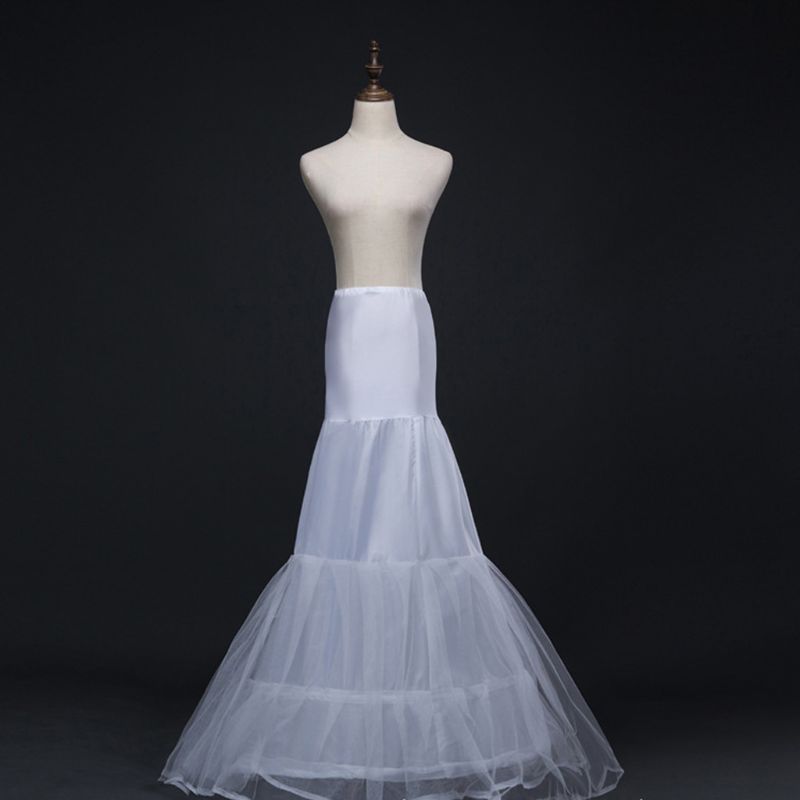 Vrouwen 2 Lagen Fishtail Petticoat Crinoline Met Tule A-lijn Floor Lengte Onderrok Half Slip Voor Bruids Trouwjurk