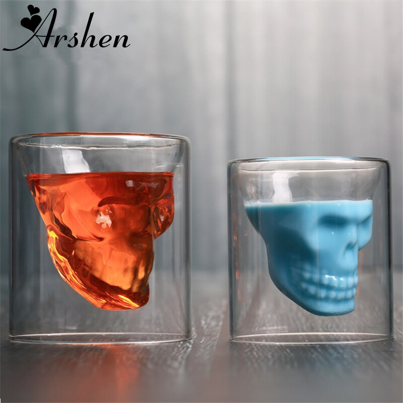 Arshen Creatieve 4 Size Dubbele Muur Schedel Borrelglas Beer Cup Transparante Wijn Whiskey Champagne Cocktails Drinkware Party