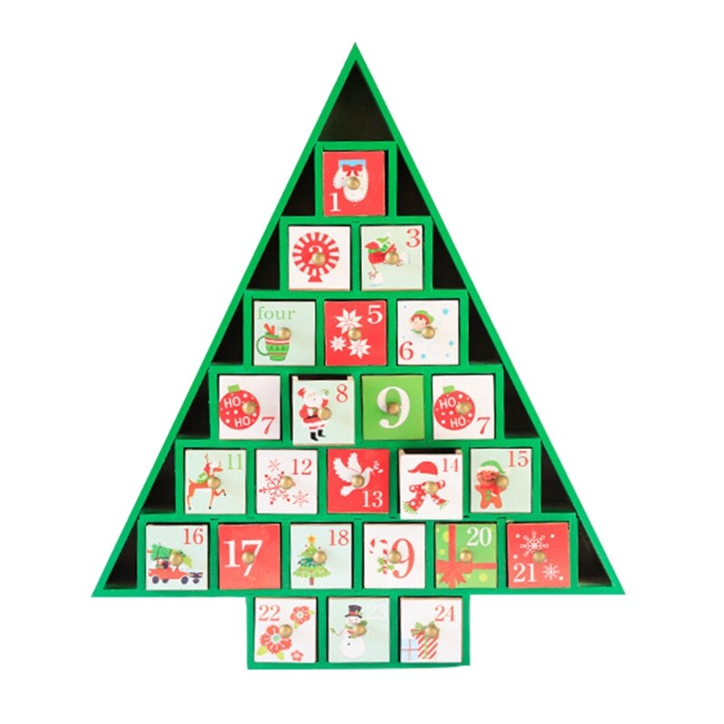 Wooden Advent Calendar Countdown Christmas Party Decor 24 Drawer with LED Light Car House Tree: 4 without light