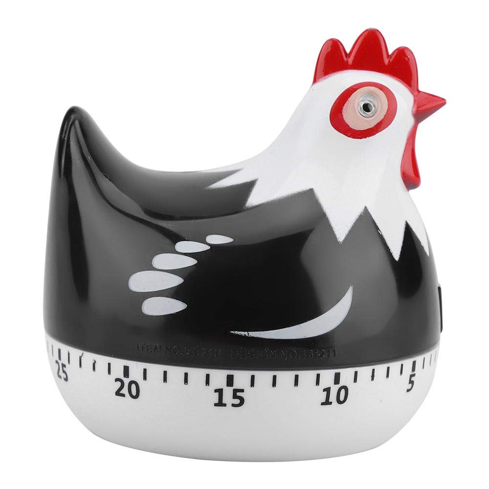 Minuterie de cuisine en forme de poulet, en plastique, rappel, compte à rebours, alarme: Black