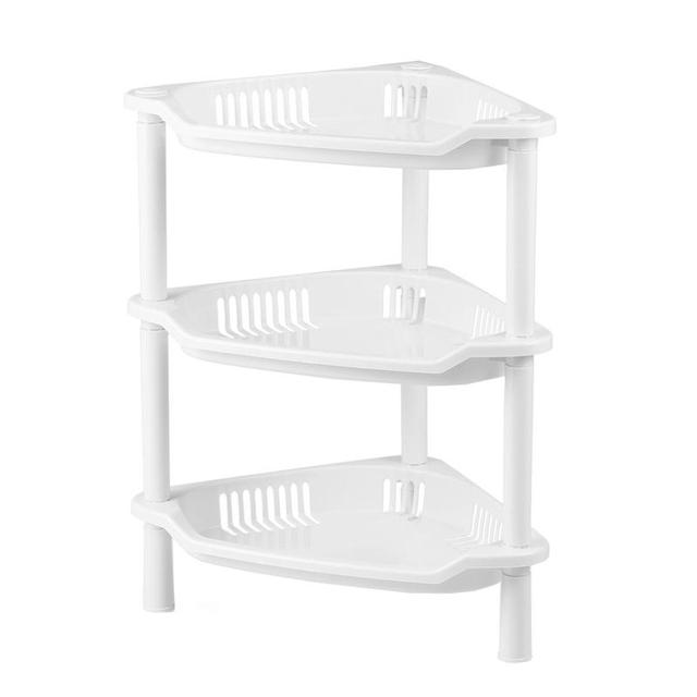 3/4 Layer Assemble Plastic Kitchen Storage Rack Bathroom Organizer Shelf Square Triangle Corner Holder Shelf Stackable: White B