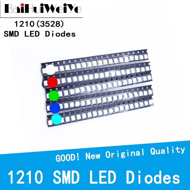 100PCS/LOT 1210 3528 Highlight SMD LED Diode Diodo 3V-3.2V White Red Green Blue Yellow 3.5*2.8 Surface Mount Light Emitting Diod