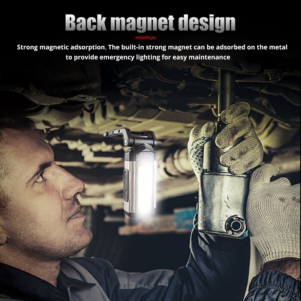 Portable XPE+COB LED Flashlight USB Rechargeable Torch Work Light Foldable Emergency Camping Lamp Waterproof With Magnet Hook