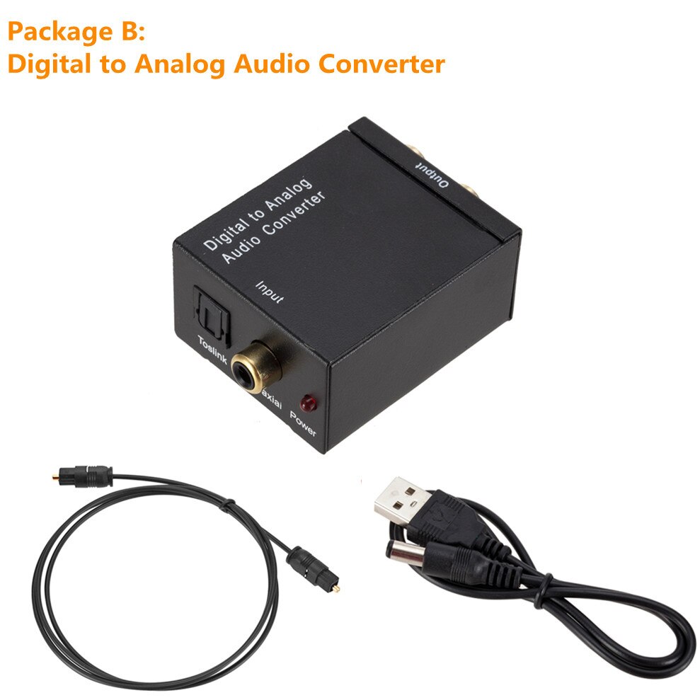 3.5Mm Digitale Naar Analoge Rca Spdif Digitale Audio Decoder L/R Aux Audio Converter Coax Optical Fiber Toslink stereo Versterker: Package B