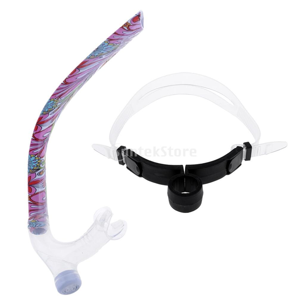 Front Snorkel for Swimmers Swimming Training Center Mount Comfort Silicone Mouthpiece Swim Snorkel Tube W/Adjustable Head Strap