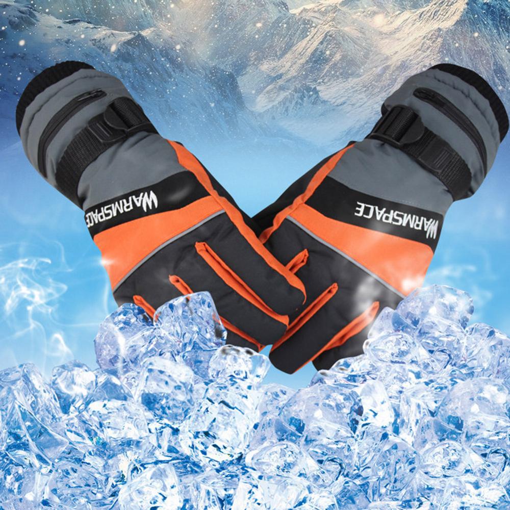 Mænd kvinder skihandsker vindtæt vandtætte, varme snowboardhandsker under nul handsker: Orange