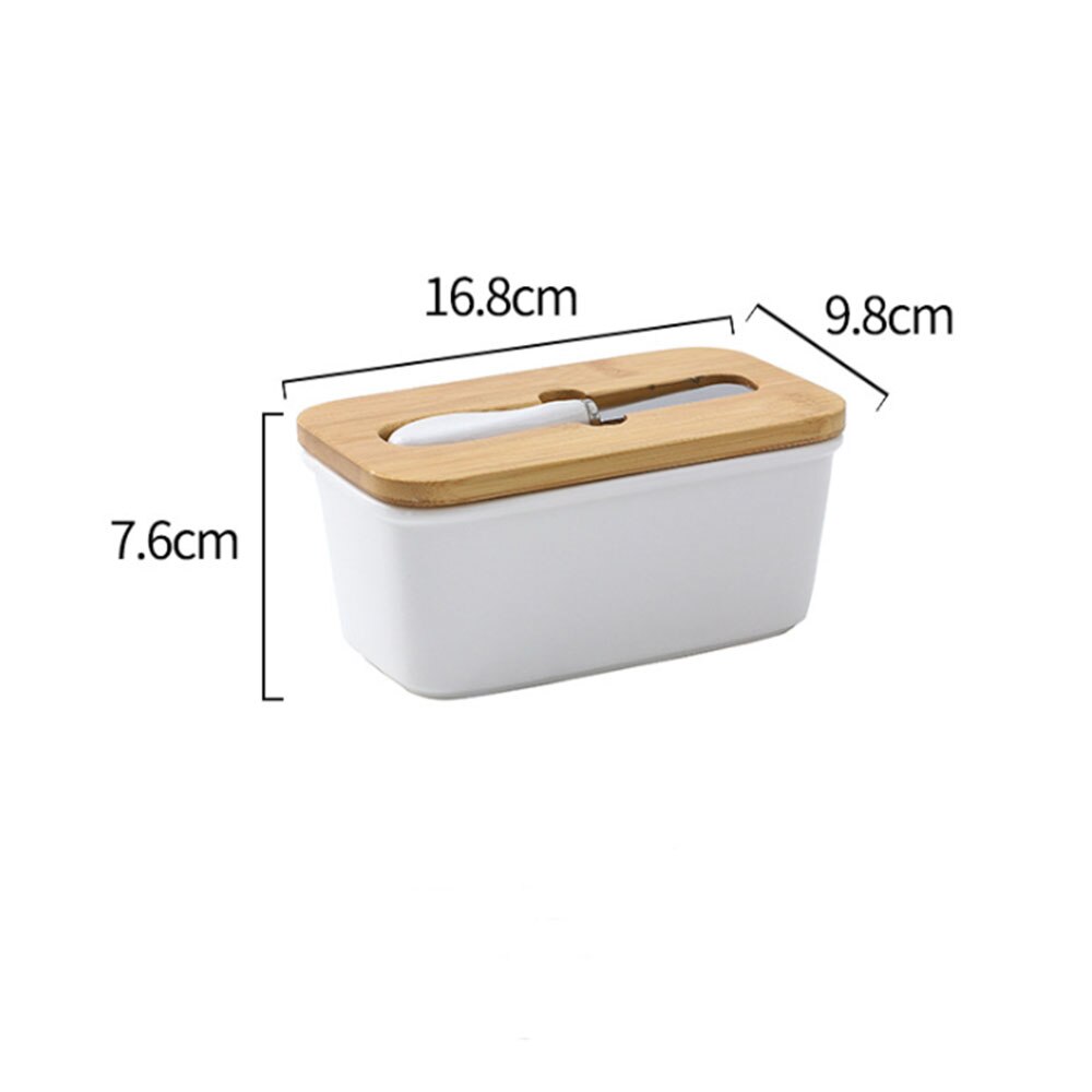Butter Sealing Box Ceramic Butter Plate with Wood Lid and Knife Cheese Storage Tray Butter Dish Container Box: white