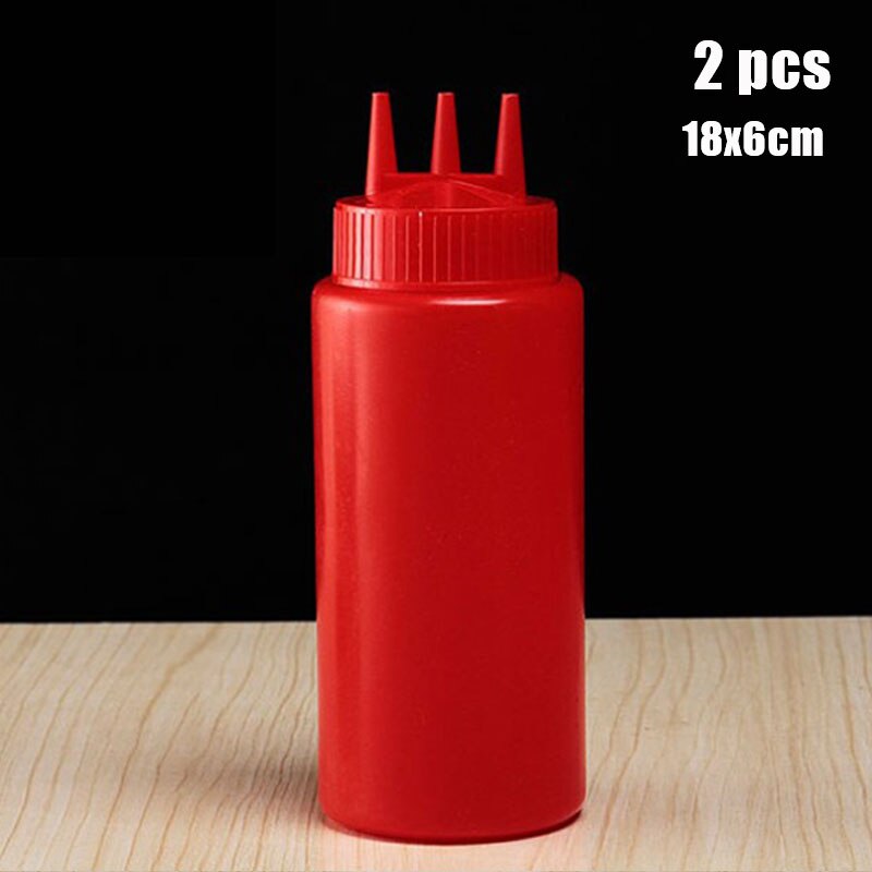 3 Holes 800ML Twist Cap Squeeze Bottle Food Grade Plastic Ketchup Mustard Mayo Sauces Olive Oil Bottles Kitchen Gadgets: 400ml Red 2pcs