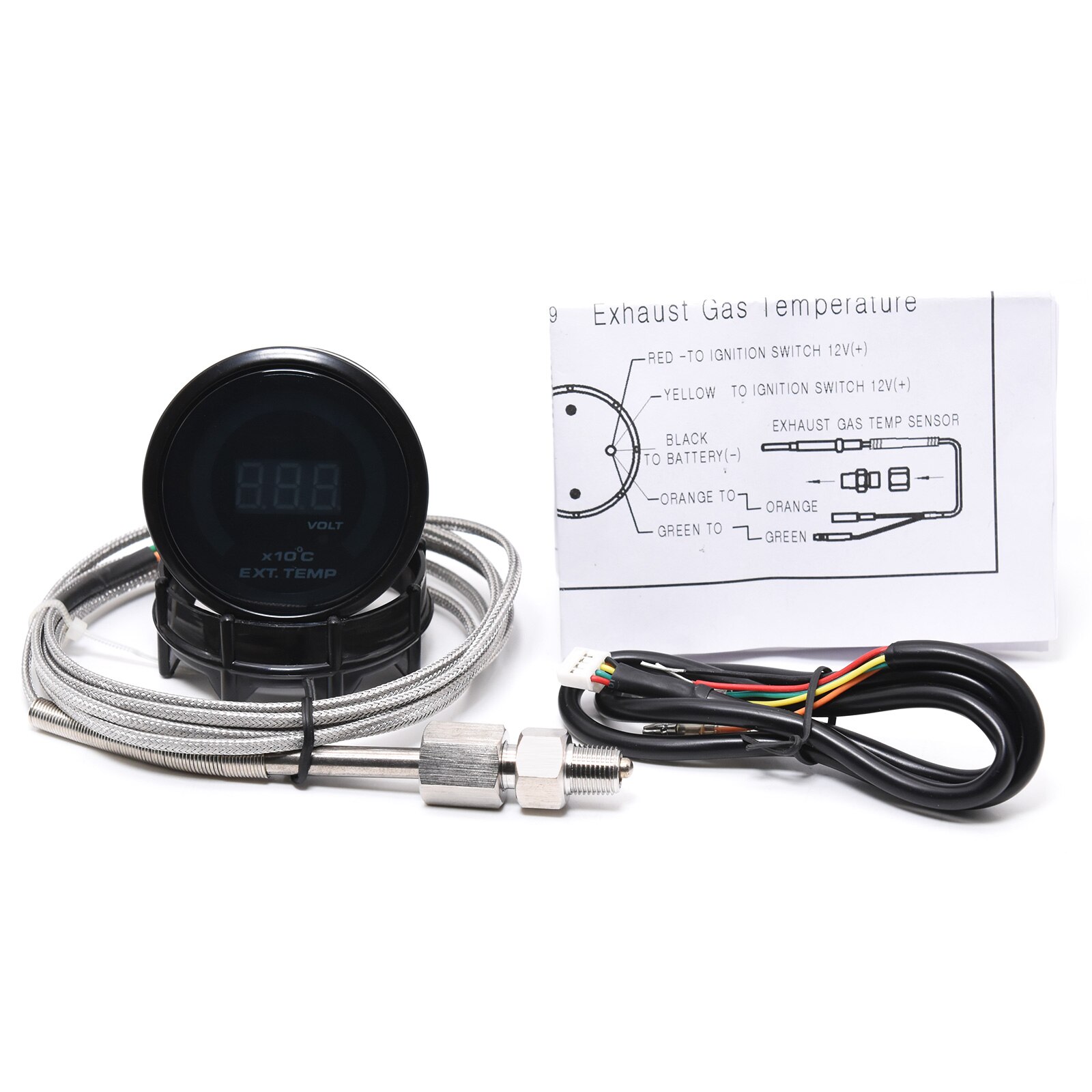 AD 52mm misuratore di temperatura di scarico Digital Auto Car EXT Temp 0 ~ 130x10 Celsius Gauge sensore di temperatura del motore dell'auto vaso di scarico