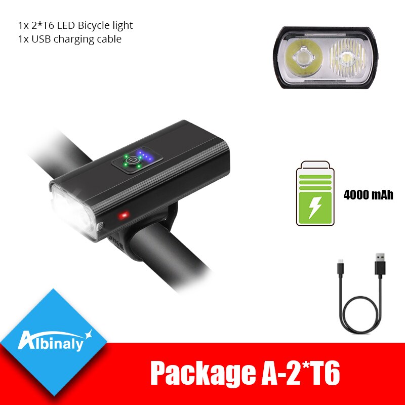 Wasserdichte Fahrrad Licht Super Helle T6 LED Fahrrad Lampe USB Aufladbare Radfahren Vorderseite Lampe 4000 MAh Reiten Anti-Blendung scheinwerfer: Paket A-2T6