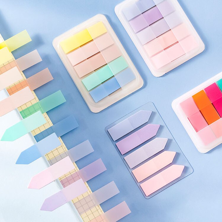 100sheets Transparent Sticky Notes Morandi Color Bookmark Sticker School Supplies Stationery