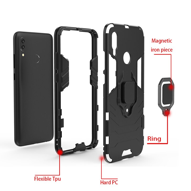 Voor huawei honor 10 lite case Armor Ring Magnetische Auto Hold Shockproof Soft Bumper Telefoon Cover Voor huawei honor 10 lite Case