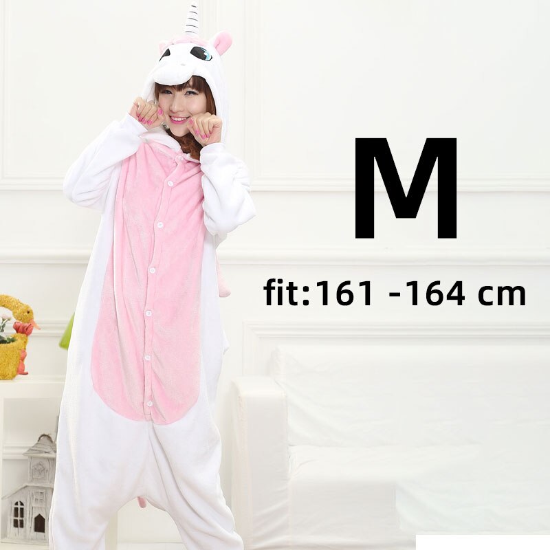 Pink White Unicorn Onesie Women Girl Animal Kigurumis Flannel Sleep Jumpsuit Cute Funny Overalls Winter Warm Suit Adult Child: m