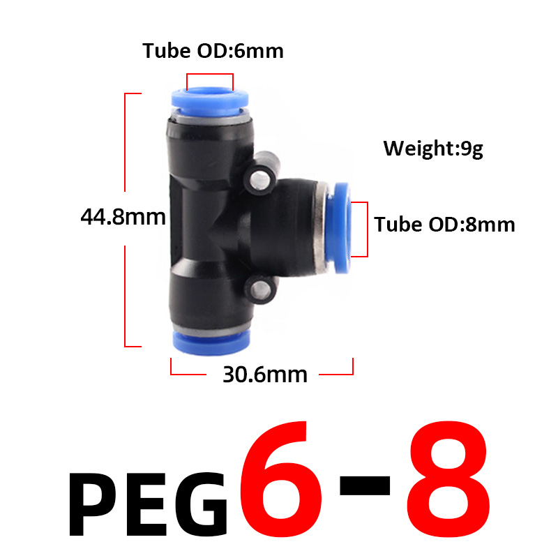1PCS PE PEG Blue Pneumatic Fitting Pipe Connector Tube Air Quick Fittings Water Push In Hose Couping 4mm 6mm 8mm 10mm 12mm: 6-8-6