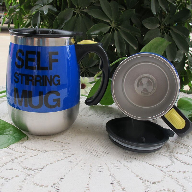 Electric Self Stirring Coffee Mug Cup Stainless Steel Automatic Self Mixing &amp; Spinning Home Office Mixer Milk Frothers Whisk Cup: Blue