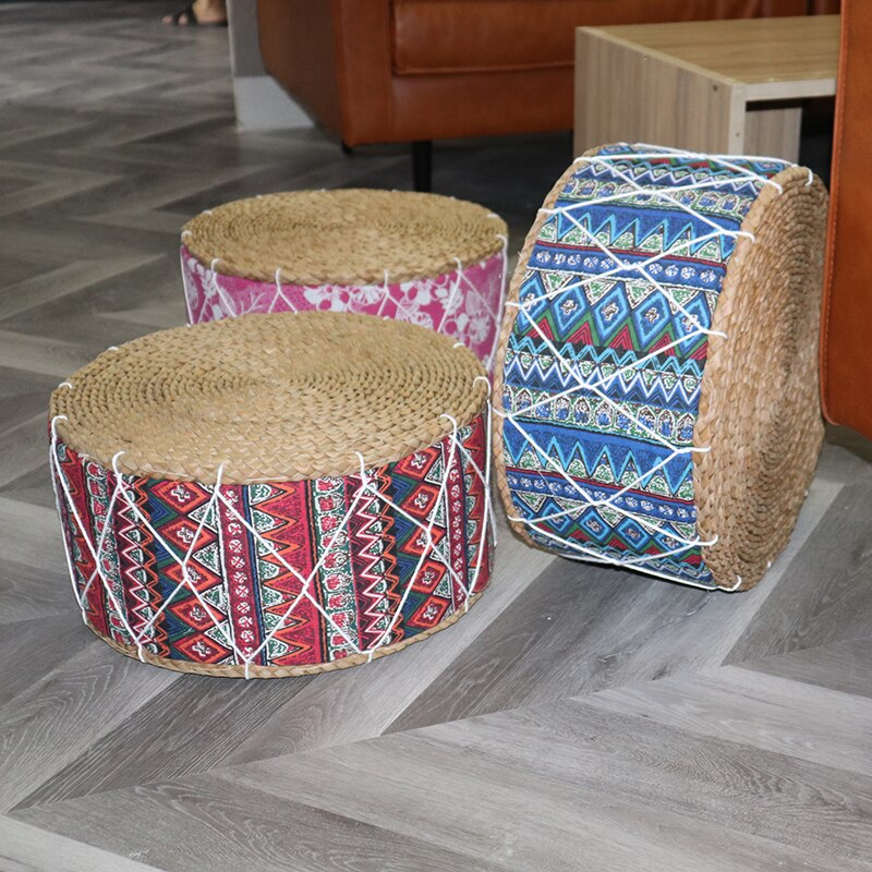 Nordique Simple fait main Futon coussin japonais Tatami paille tissu tabouret rembourré rond baie fenêtre bohème tapis