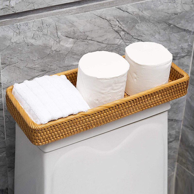 Bathroom Vanity Tray Rattan Guest Towel Napkin Holder Wicker Paper Hand Towels Storage Dispenser Napkin Caddy