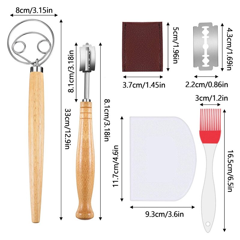16 Pcs Bread Baking Tool - 2 Dough Whisks,10 Replacement Blades and Protective Cover,Dough Scraper,Bread Cutter,Brush