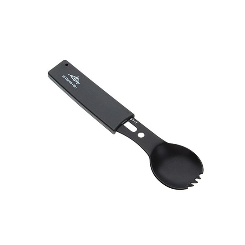 Kit de utensilios de cocina para acampada, cuchara, tenedor, abrebotellas, portátil, multifuncional, seguridad y supervivencia, acero inoxidable duradero: Black and black set