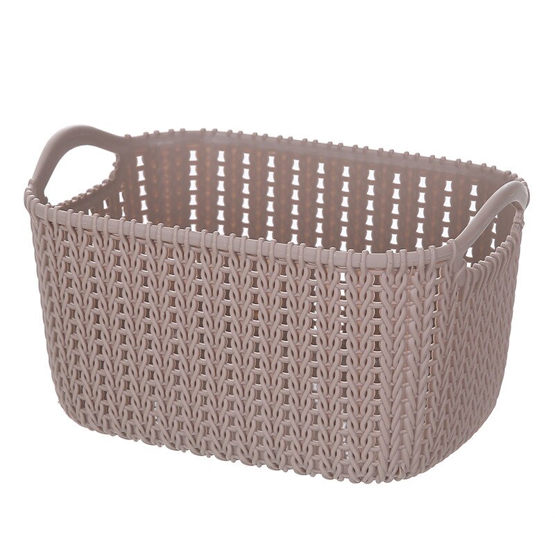 Imitation of the cane makes up receive basket plastic hollow out desktop clutter carrying basket bathroom clothes cosmetics: Light Brown