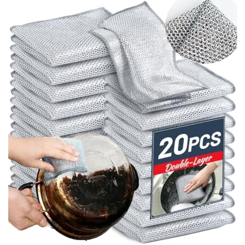 Disktrasa köksdukar metall rengöringsduk trasor tråd förtjockad dubbelsidig stål rengöringshandduk gryta diskmedel skurmedel