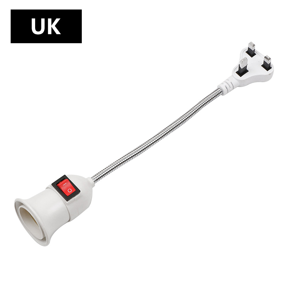 E27-Sockel-Adapter mit Ein-Aus-Schalter auf US-EU-UK-Stecker, flexible Verlängerung, Lampenfassung, Konverter: Khaki