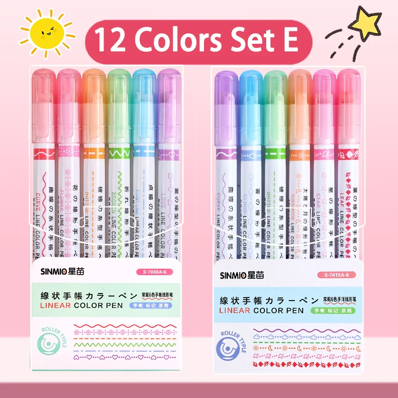 24/3 PCS Kawaii Bloemen Lijnvormige Markeerstiften Roller Tip Curve Liner Marker voor Schrijven Journaling Tekening Briefpapier: Mixed Color