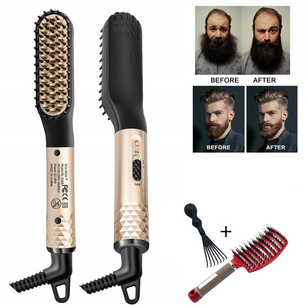 Peigne électrique à défriser pour hommes, brosse à cheveux multifonctionnelle, peigne à lisser la barbe, bigoudi, coiffeur rapide