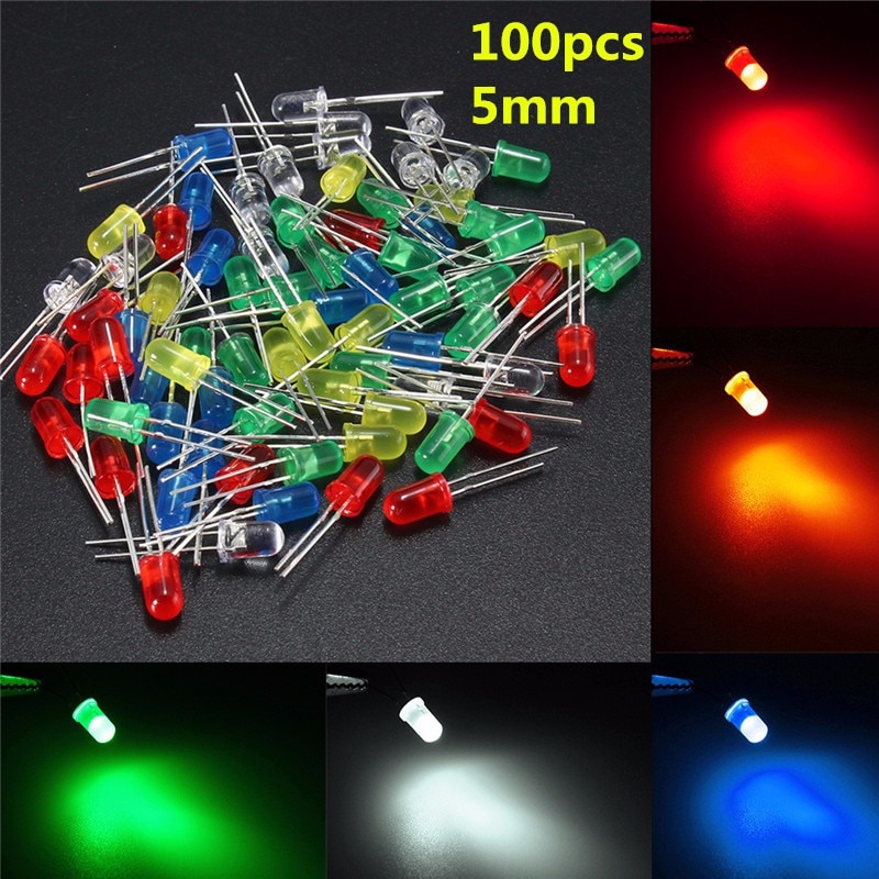 Juego surtido de 50 Uds. De lámpara de diodo emisor de luz LED de 5mm, roja, verde, azul, amarillo y blanco