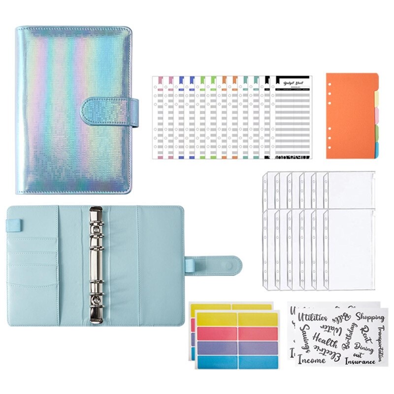 XX9A A6 Binder Planner Set with Binder Pockets Budget Sheets Index Stickers for Adult: Blue