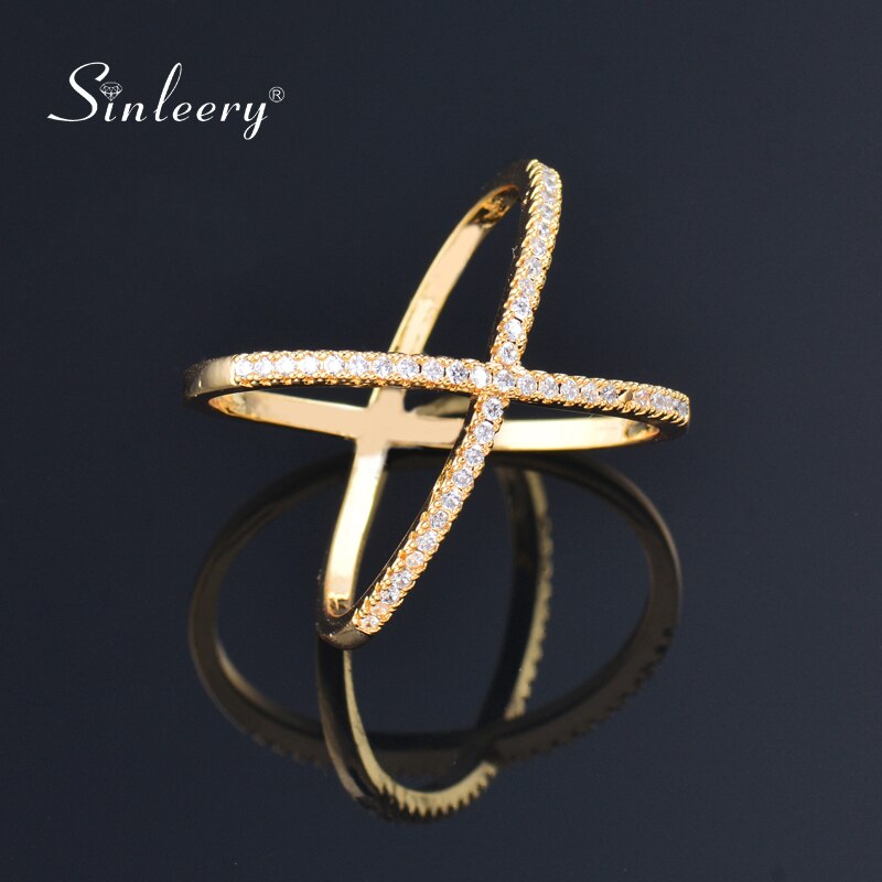 Sinleery Trendy X Vorm Cross Trouwringen Rose Geel Goud Zilver Kleur Micro Verharde Crystal Ringen Voor Vrouwen Sieraden JZ008 ssb: 8 / yellow gold plated