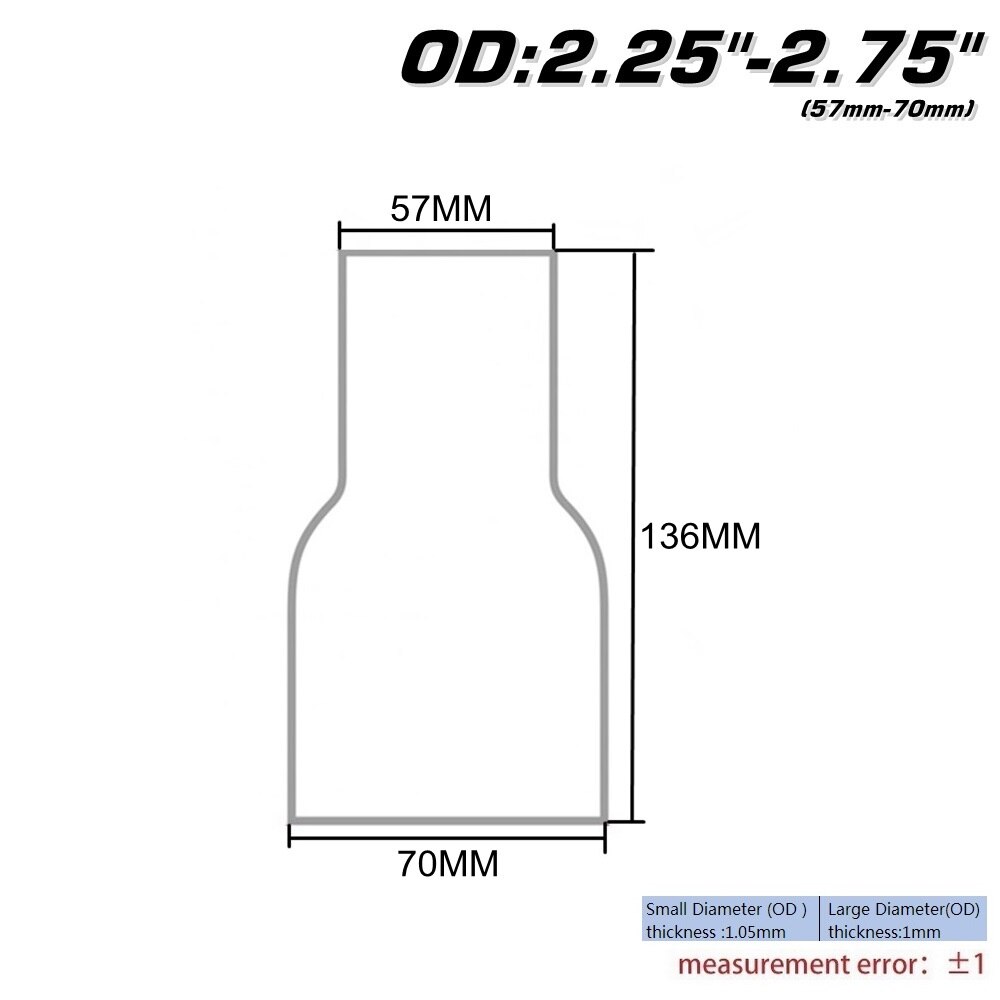 Od: 2 "2.25'' 2.75 ''3'' 3.5 ''Roestvrij Tapered Standaard Uitlaat Reducer Connector Buis AF-BJ: OD 57-70MM