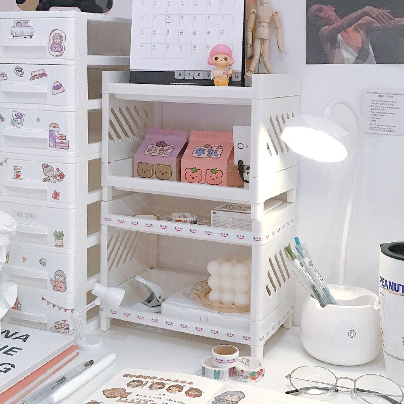 Two Layers White Plastic File Document Tray Cosmetic Rack Pencil Pen Sundries Mesh Book Shelf Holder Office Stationery Organizer