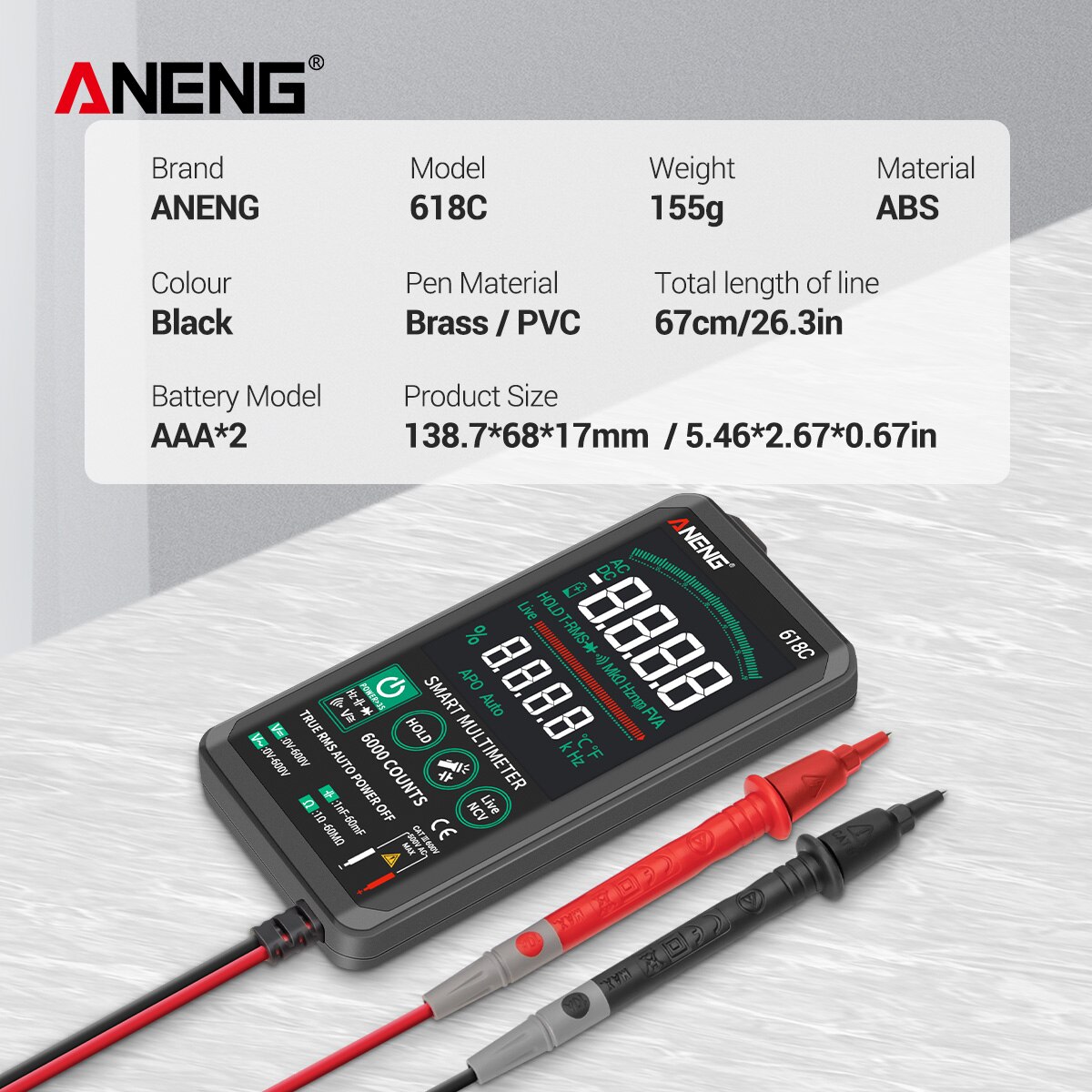 digital multimeter kontinuitet true rms bakgrunnsbelyst autoranging multimeter ac / dc spenningstester kapasitansmåler