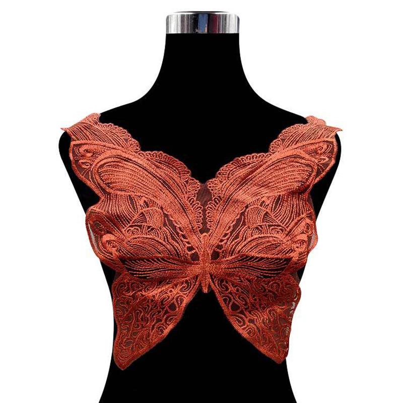 Tela de encaje de guipur para costura de ropa, apliques de cuello de mariposa, bordado, color negro: Orange