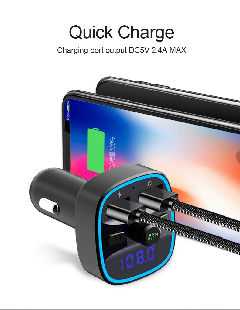 Siparnuo Bluetooth Fm Zenders Fm Modulator Bluetooth Zender Auto Hand Gratis Transmisor Bluetooth QC3.0 2 Usb Auto MP3 T25