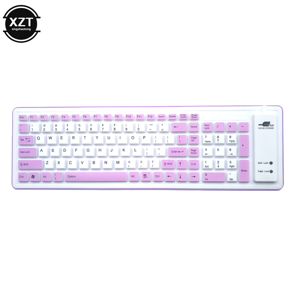 Tragbare wasserdichte und staubdichte Silikontastatur, faltbare USB-Tastatur, 103-Tasten, kabelgebundene Tastatur für PC-Laptops: Fuchsie