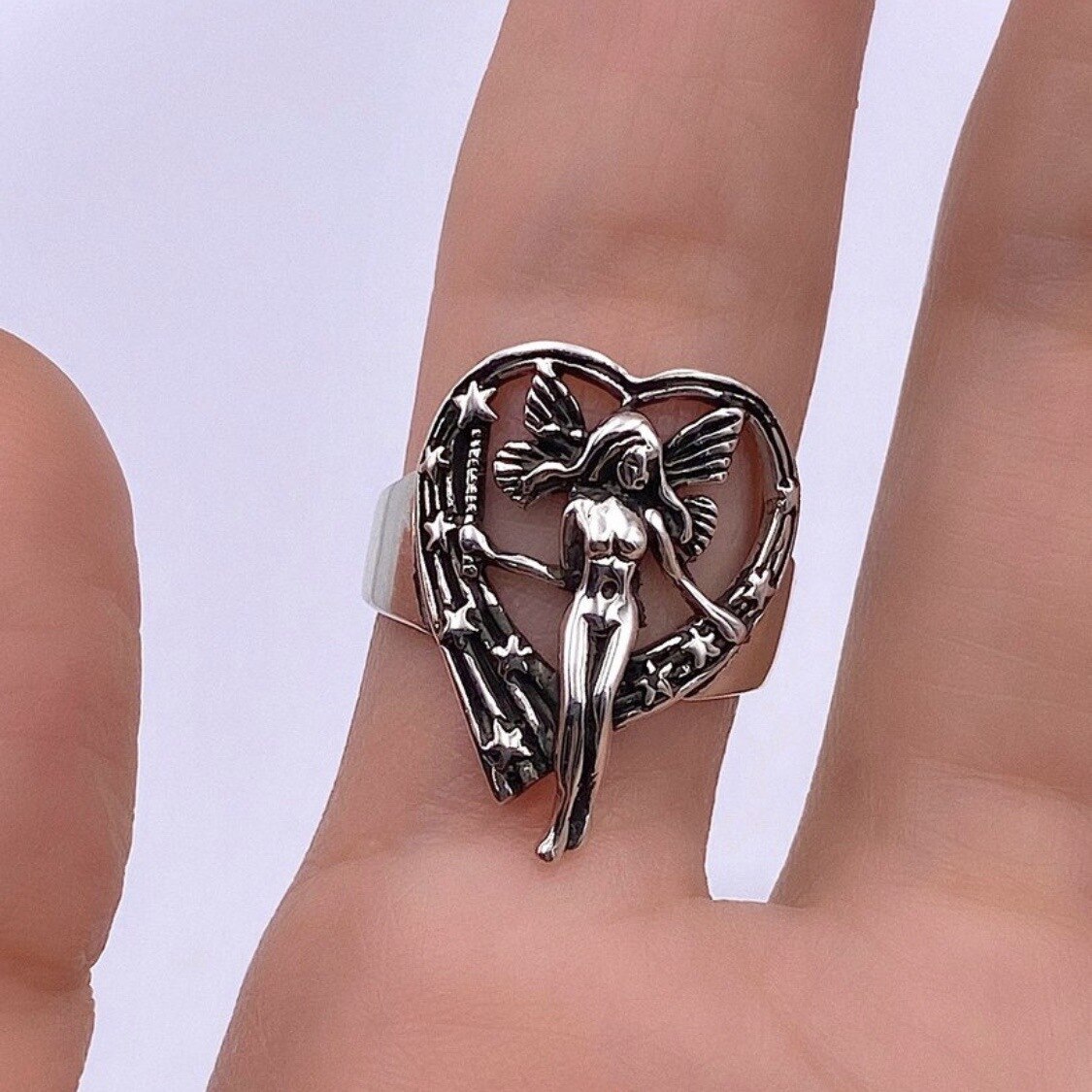 Unieke Godin Ring Voor Womens Gothic Steampunk Angel Wings Ring Party Anniversary Volwassen Vintage Sieraden