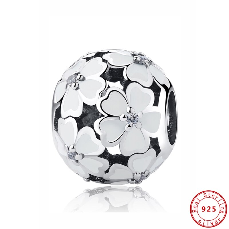 Oryginalny 925 srebro urok koralik różowy biały pierwiosnek łąka uroki kwiat dopasowanie bransoletki kobiety Diy biżuteria