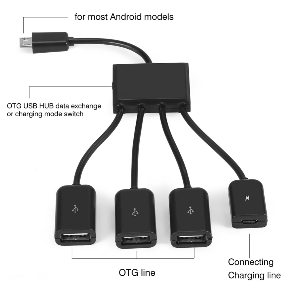 Micro Usb Hub Kabel Adapter 4 Port Splitter met Power Opladen voor Samsung Xiaomi Huawei Moblie Telefoon Micro Usb OTG adapter