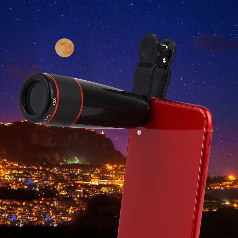 Phone Lens Fisheye 12x Zoom Optical Wide Angle Macro Lens HD Phone Camera Lens For IPhone 8 7 6S Plus Xiaomi